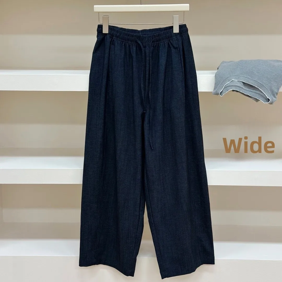 Elegant High Waist Loose Straight Leg Jeans Women's Casual Grandmother Pants Autumn 2026 Drawstring Comfortable Denim Trousers
