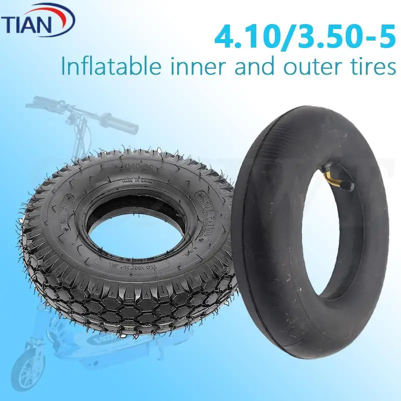 

New inflatable inner and outer tires 4.10/3.50-5 are used as tire modification parts for handcarts and scooters