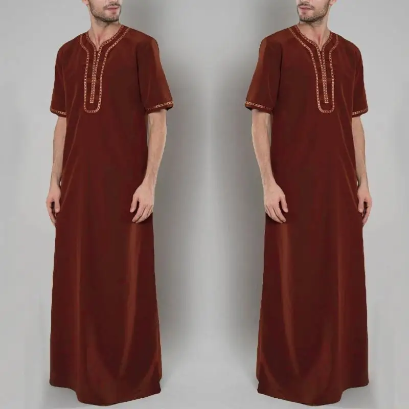 

31BF мусульманские платья для мужчин, однотонная рубашка с коротким рукавом в Дубае, кафтан тобе, халат, прямая одежда в стиле