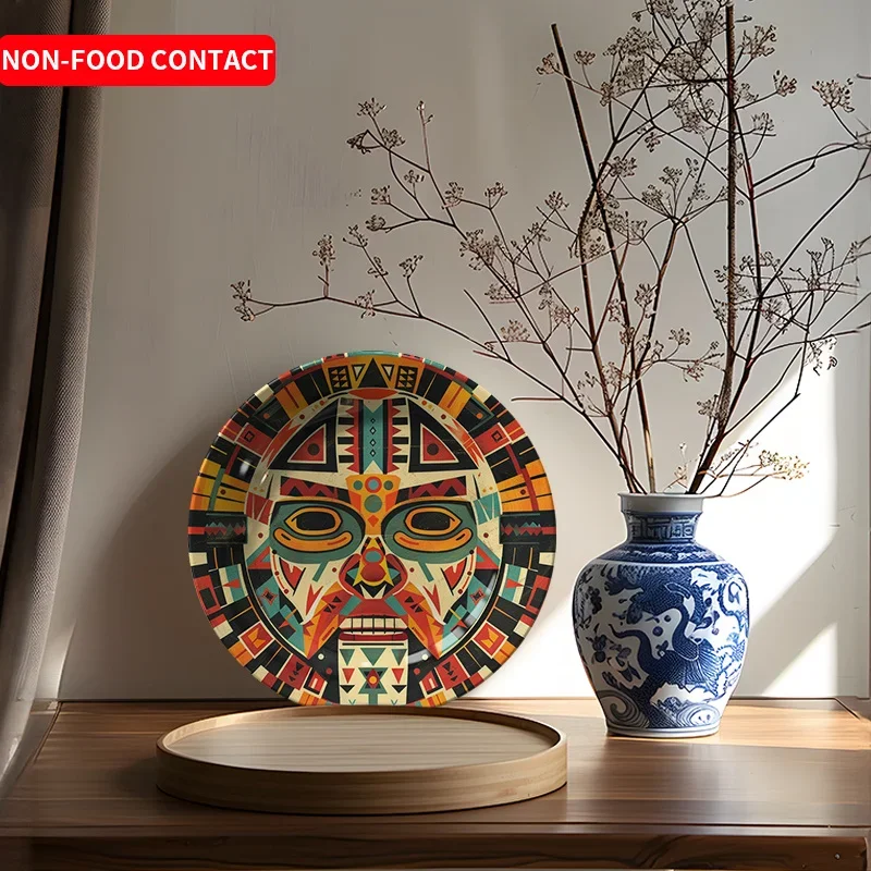 2D Flat, 2D Flat 1pc Non-Food Contact Ceramic Wall Art Plate - Creative Face Design with Vibrant Geometric Patterns, Modern