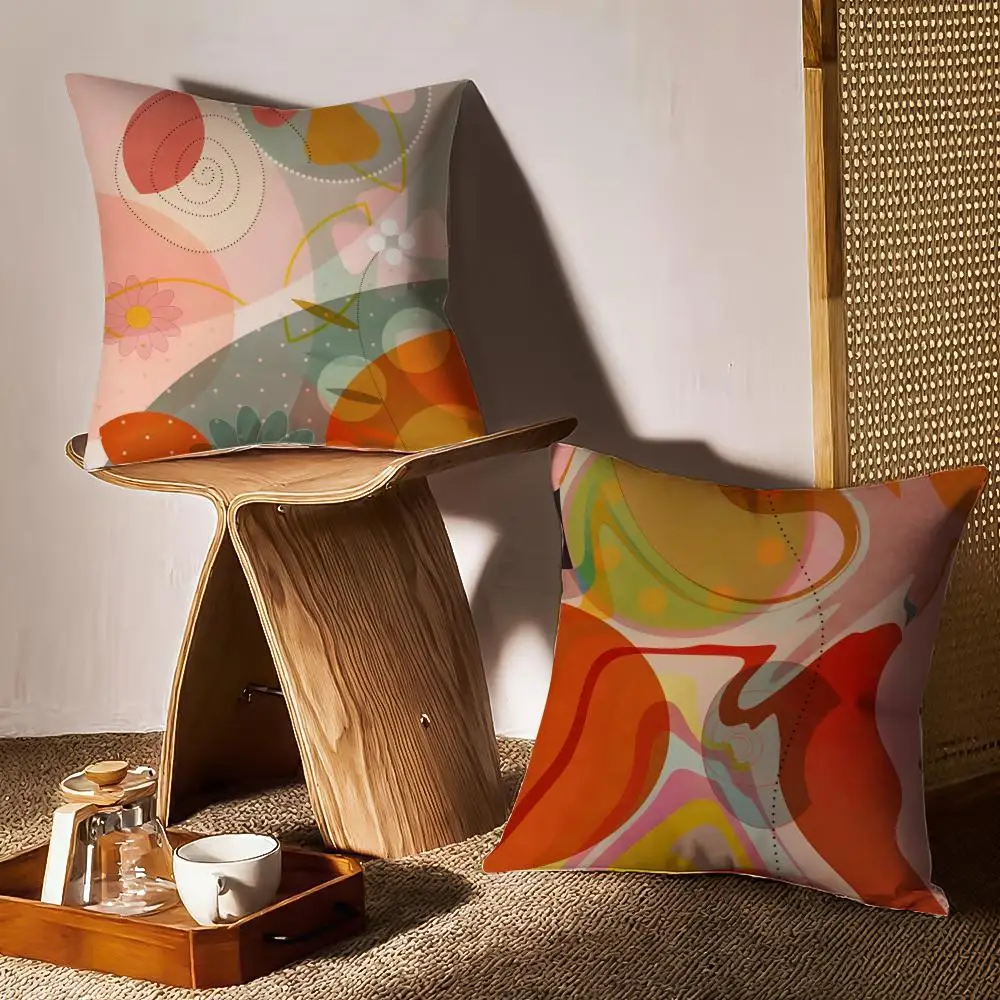 Morandi Geometric Abstraction Pillow Case Anti-dustmite Pillowcase Invisible Zipper Silky Short Plush Sofa Cushion Cover
