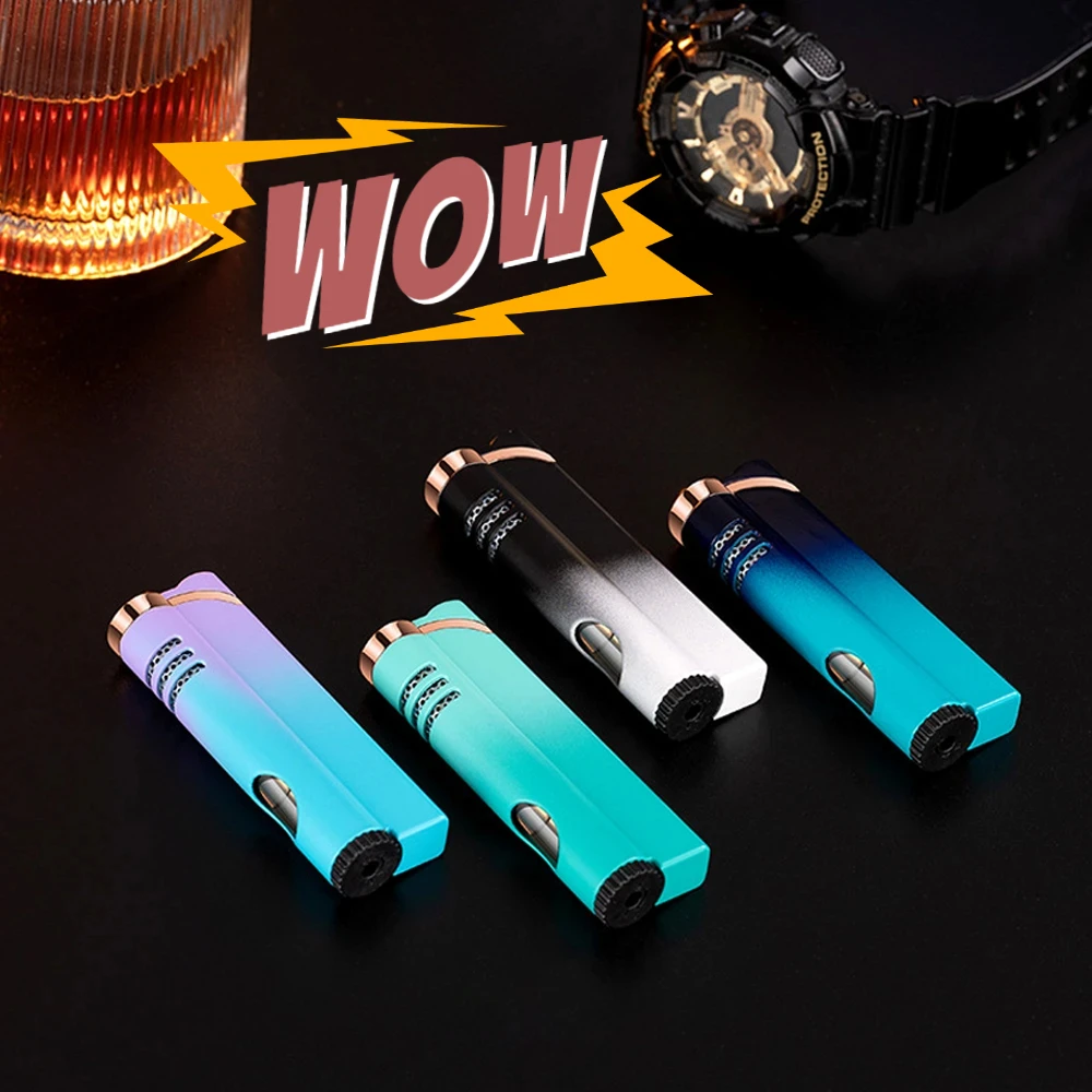 Windproof Torch Gas Lighter Powerful Tube Straight Blue Fire Turbo Pipe Butane Refillable Jet Flame Lighter Creative Smoker Gift