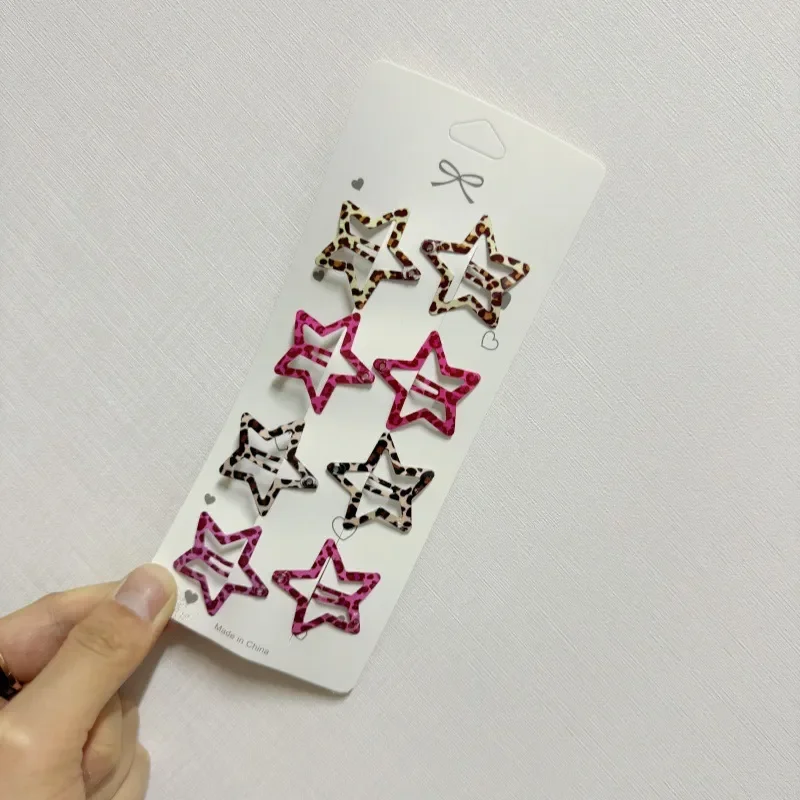 8pcs Retro Leopard Zebra Print Hair Clip Pentagram BB Clip Ins Hair Accessories for Women Cross Border