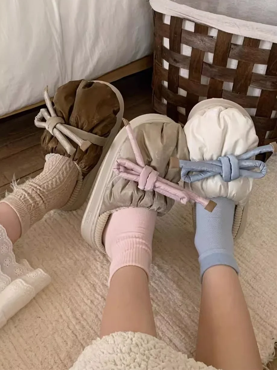 

Корейские домашние тапочки-сабо для женщин, зимние, теплые, нескользящие, хлопковые, для повседневного использования