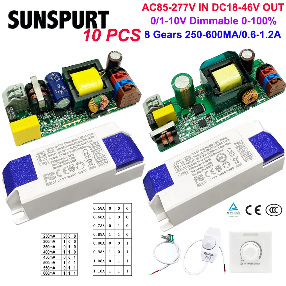 1-10 sztuk 0-10V ściemnialny sterownik LED DC 18-46V 300mA 450mA 500mA 600mA 900 ma1100ma 1200mA 5-40W transformator zasilacz LED 0-100%