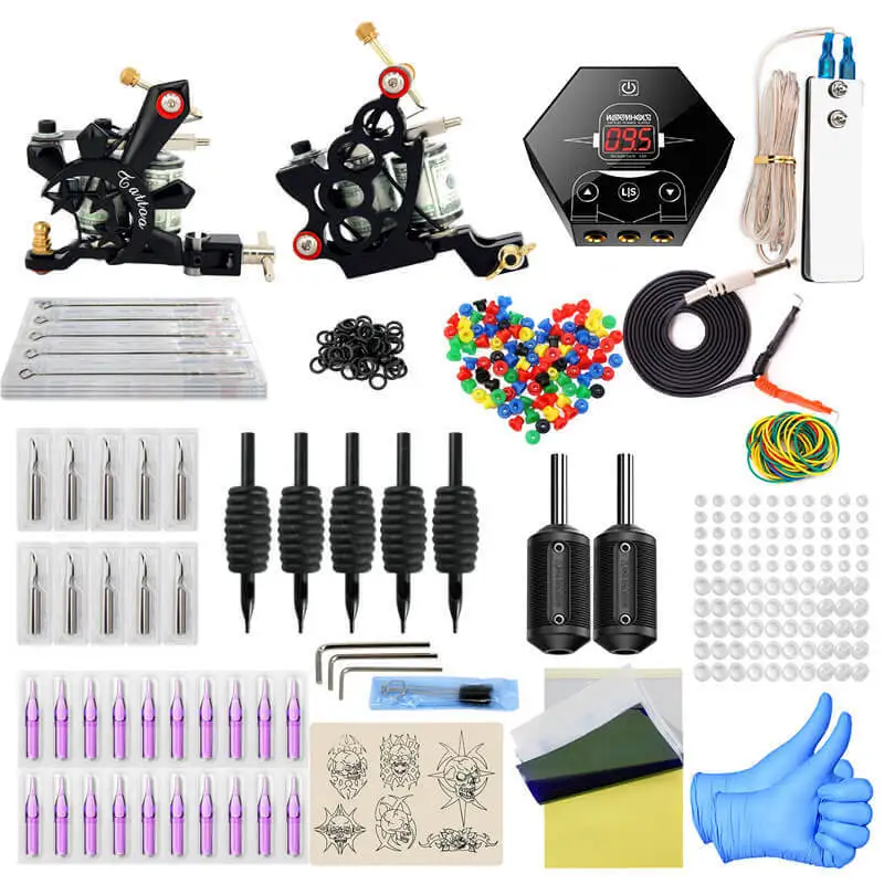 

New coil tattoo machine set full set of tattoo equipment secant fogging double machine double adjustment hexagonal power tattoo