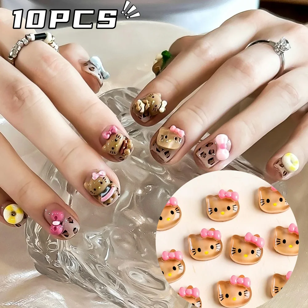 10pcs 3D Cute Black Skin Hello Kitty Nail Art Charms Mini Kitty Cat Head Crafts For DIY Phone Case Hairpin Nail Decoration Suppl