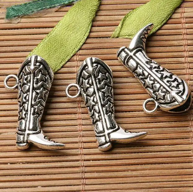 

26*15mm Tibetan Silver Plated 2sided Carved Star Boot Charm Pendants 10pcs EF3559 Charms for Jewelry Making