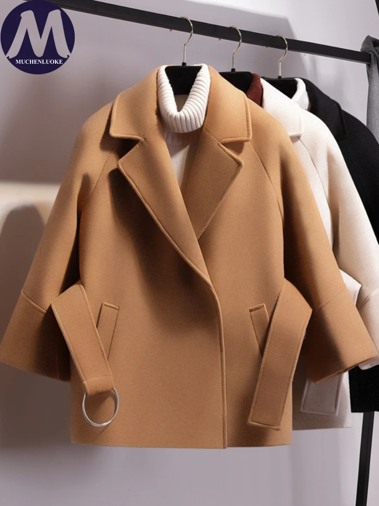 

Women's Casual Turn Down Collar Belt Short Coats, Fashion Fit, Waist Retraction, Women's Clothing, Spring, Autumn, New, 2023