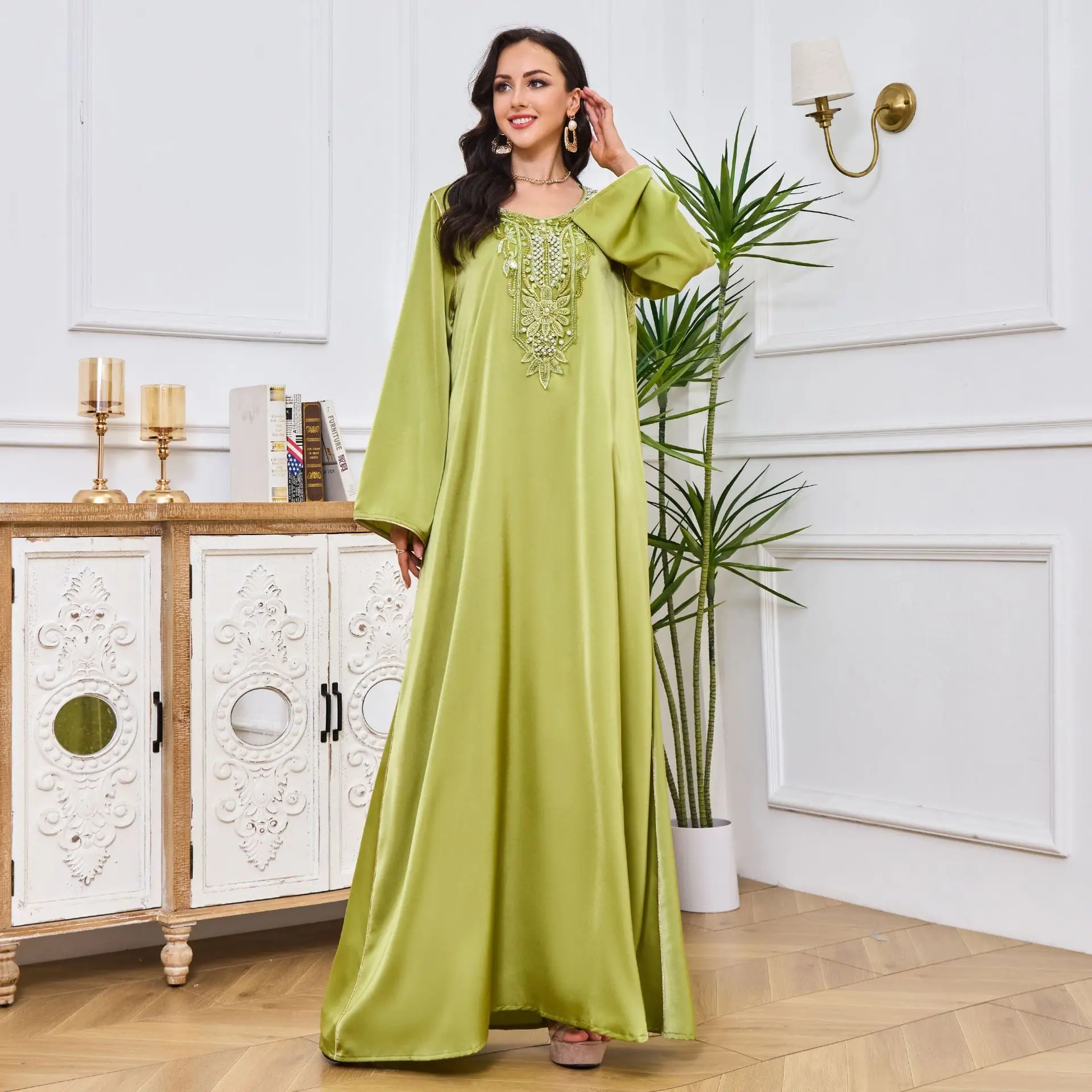 2024 Perlen Abendkleid Frauen Abaya muslimische Mode Kaftan Islam Kleidung Ramadan Eid Hijab Robe Kaftan Marocain Dubai Kleider