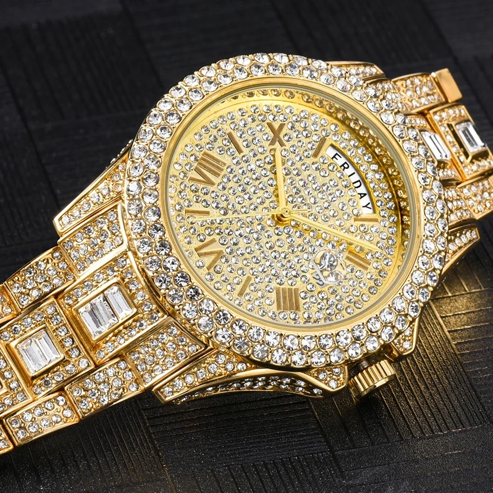 

Luxury Gold Watch for Men Iced Out Watch Men Hip Hop Full Bling AAA Diamonds Mens Watches Waterproof Fashion Quartz Wristwatch