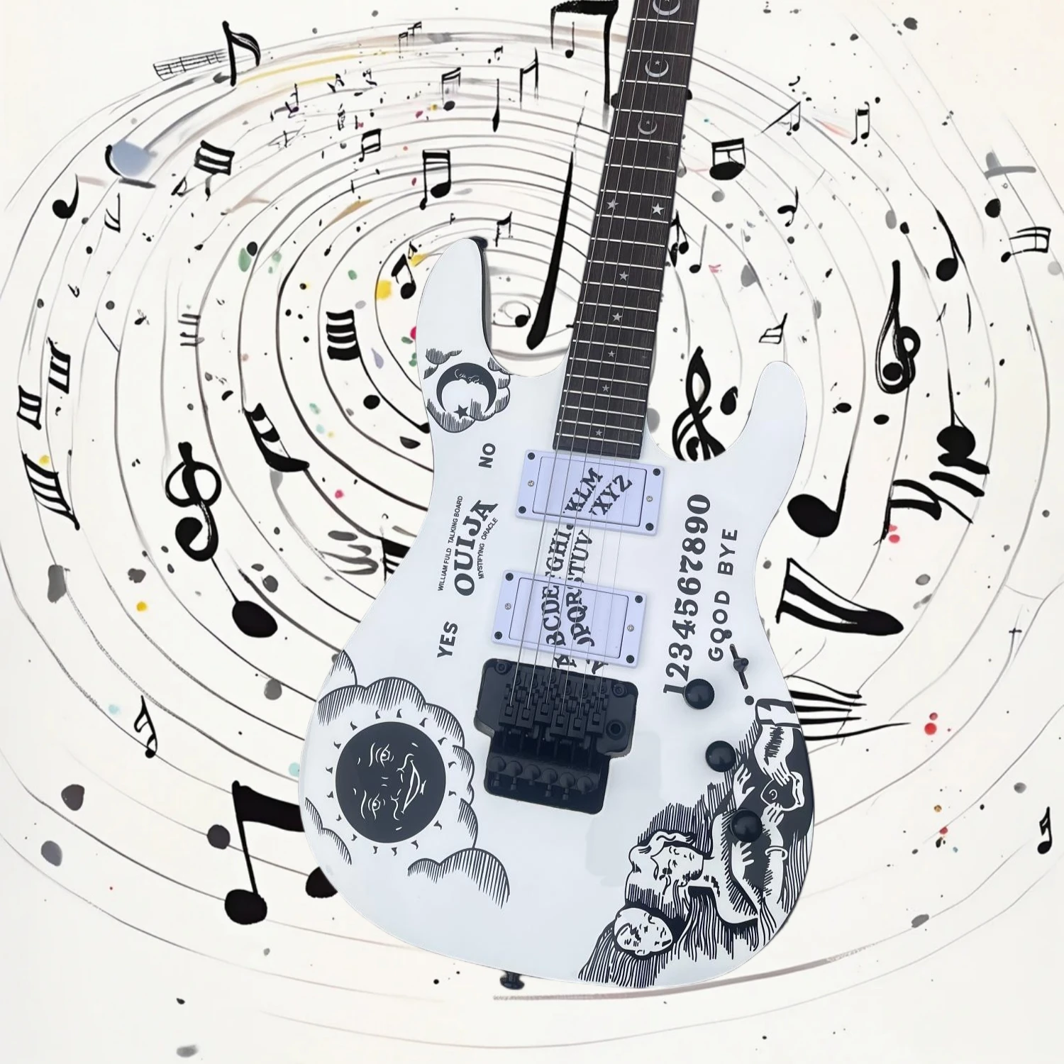 Free Shipping ST Electric Guitar Graphic Body HH Pickups Floyd Rose Tremolo 6 String Rosewood Neck Starter Gig Performance Su