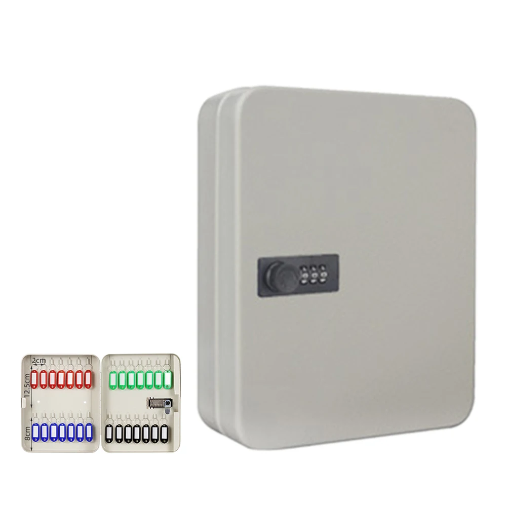 Caixa de segurança na parede com fechadura, armário moderno chave, organizador durável do armazenamento, casa portátil do escritório do metal, 6 chaves, 28 chaves