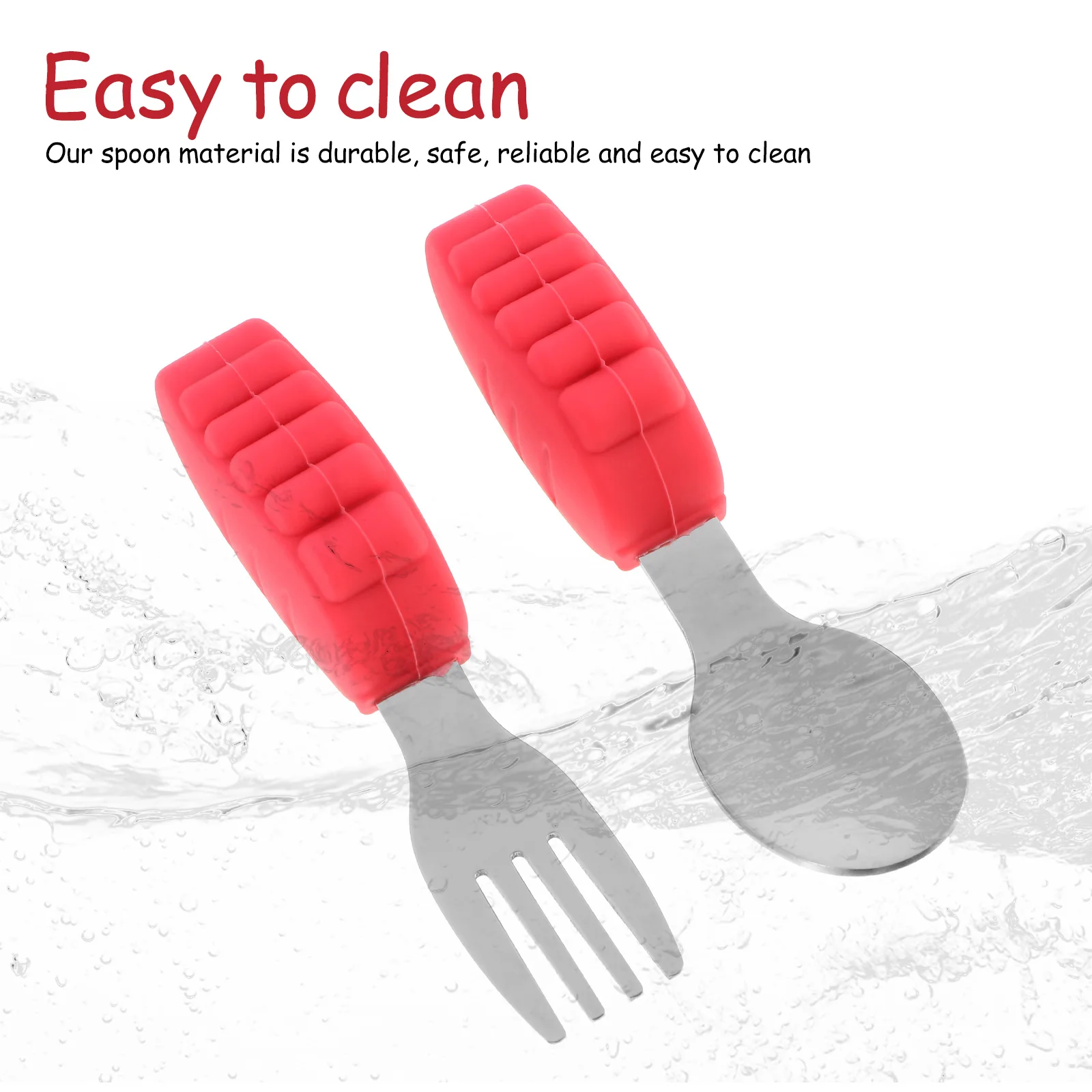 

2PCS Children's Silicone Fork Spoon Set Toddler Baby Utensil Stainless Steel Training Tableware Non Handle Baby
