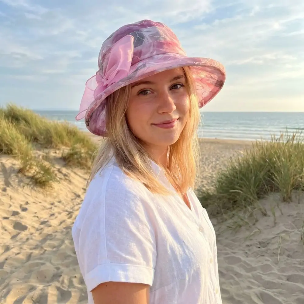Trendy Bow Design Women's Sun Hat UV Protection Breathable Beach Hat Lightweight Wide Brim Bucket Hat Summer Outdoor