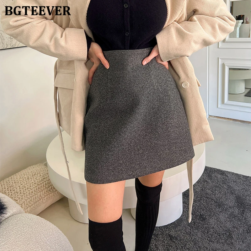 

BGTEEVER элегантные утепленные шерстяные юбки для женщин осень-зима с высокой талией женские мини-юбки трапециевидной формы