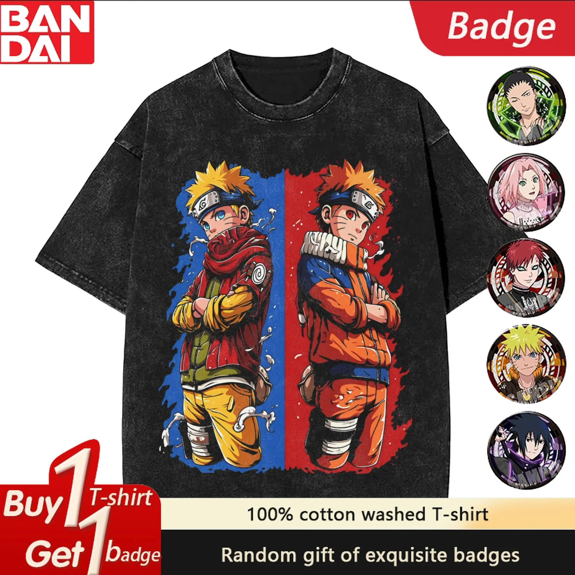 

Men's T Shirts Summer Anime Naruto Printed Y2k Clothes Vintage Washed Oversized Women's Short Sleeved Tee Casual Tops Streetwear