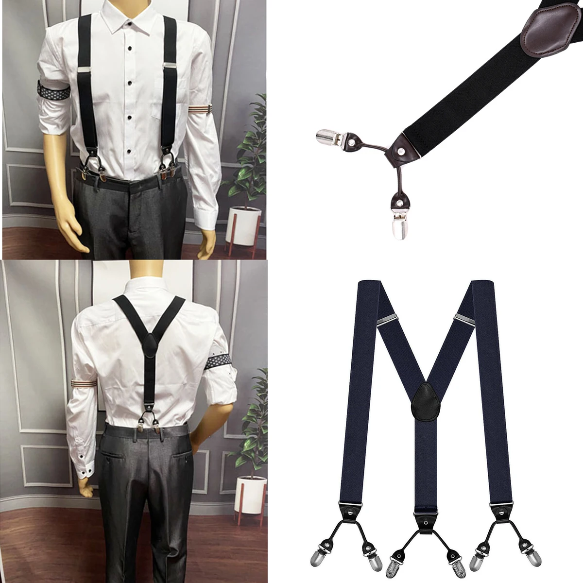 2024 New Fashion Suspenders Cross-Over Back Wide Clips Heavy Duty Big Tall Adjustable Elastic Trouser Braces Straps