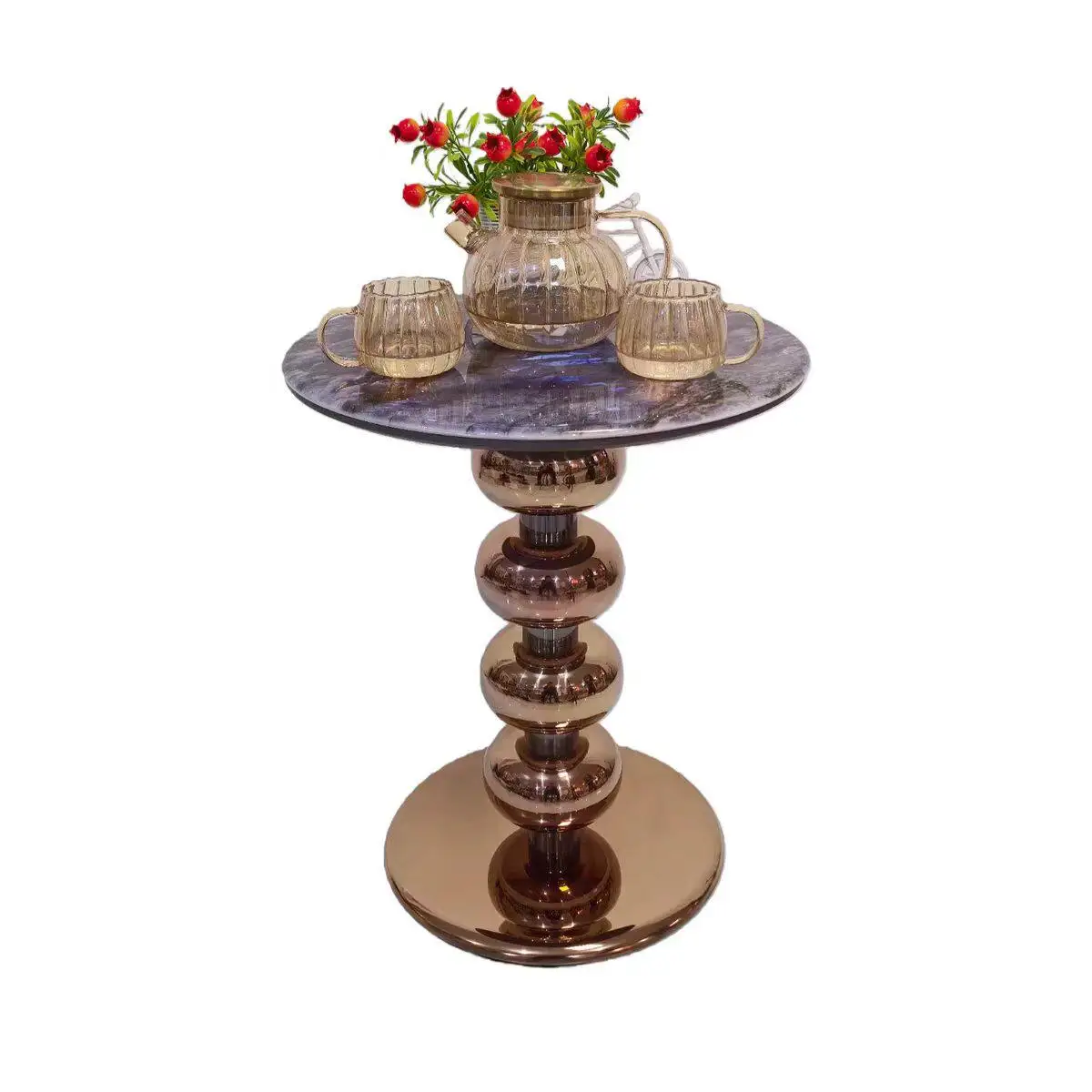 & Modern Light-Luxury Movable Microcrystalline Stone Wrought-Iron Coffee Table Bedside Small Corner Accent Table