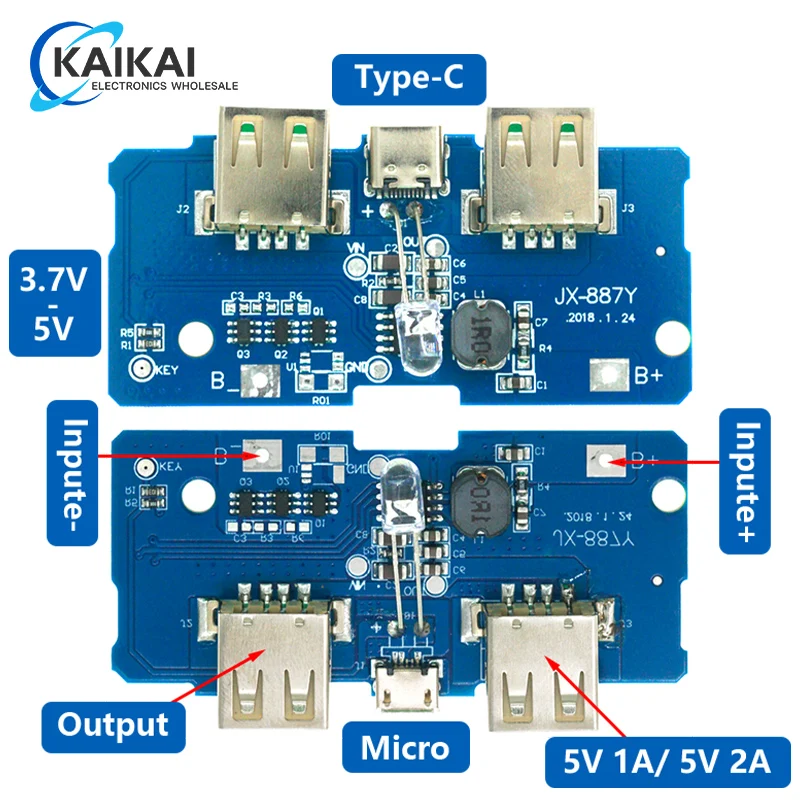 18650 Dual Micro USB 3.7V to 5V 2A Boost Mobile Power Bank DIY 18650 Lithium Battery Charger PCB Board Step Up Module With Led