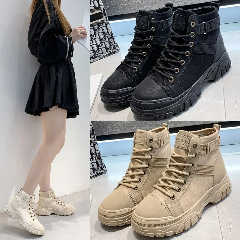 Canvan Women's Ankle Boots 2024 Spring/autumn New Style British Style Versatile Single Boot Thick Sole for Height Increase