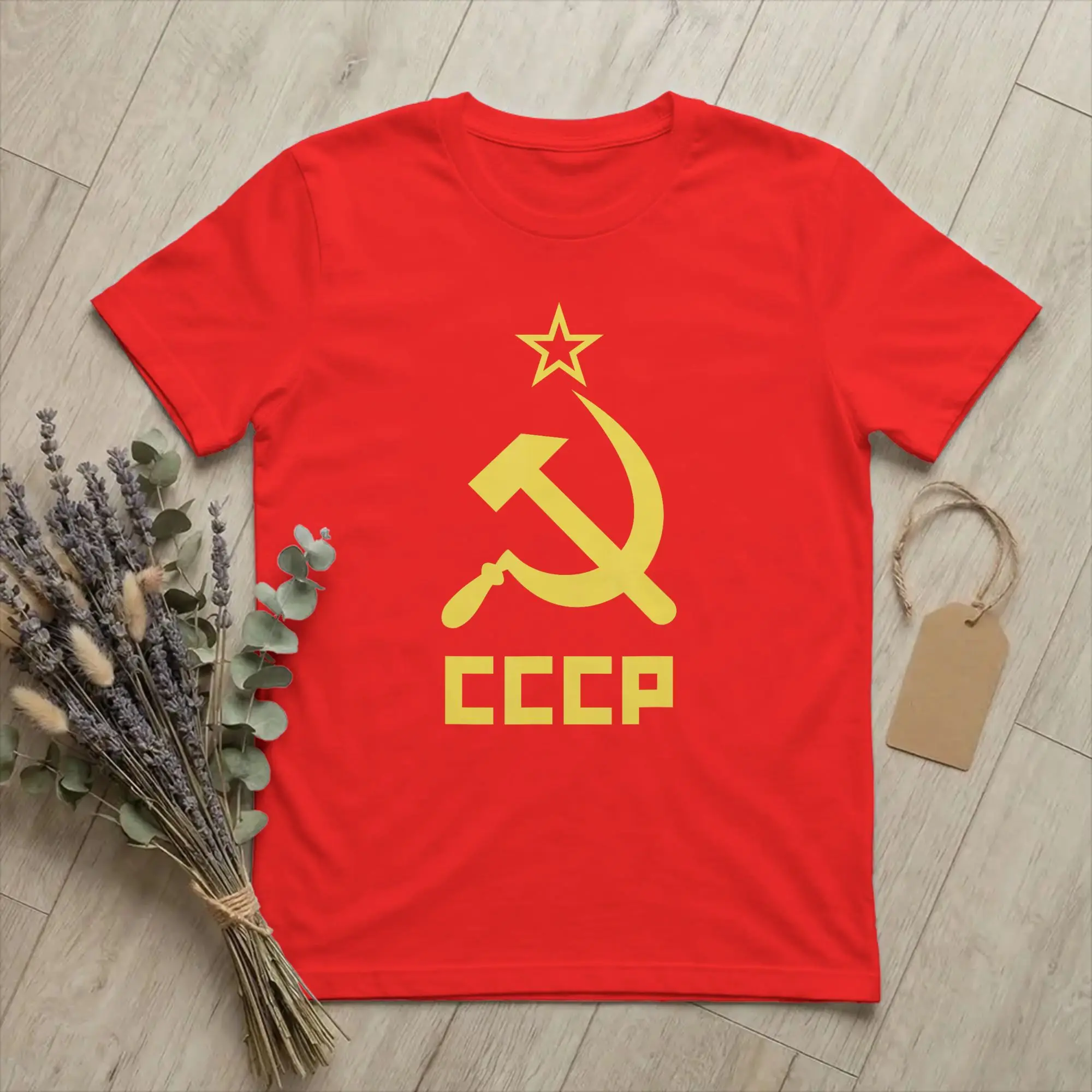 Novelty Hammer Sickle Soviet Union CCCP T-Shirts Men Crew Neck Pure Cotton T Shirt USSR Russian Short Sleeve Tees Summer Clothes