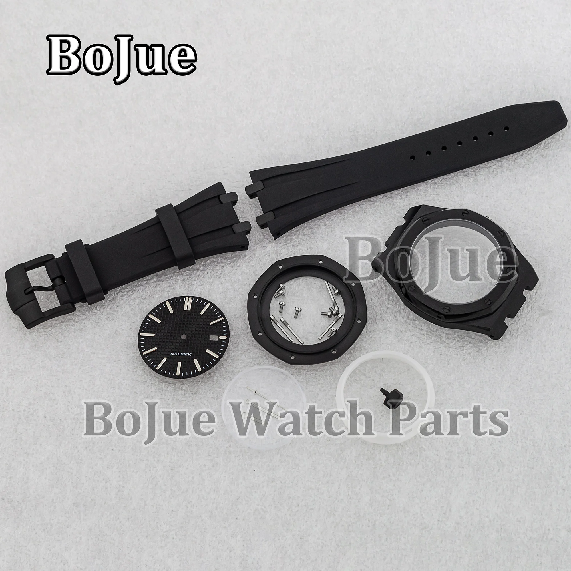 

42mm Black Octagon NH35 Watch Case 316L Stainless Steel Rubber Strap For Oak NH35/NH36 Movement 31.8mm Dial Hands Assemble Parts