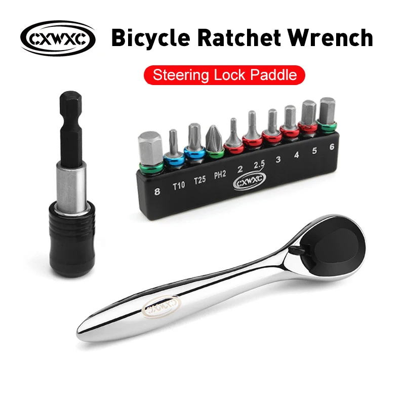 CXWXC Bicycle Wrench Socket With Steering Lock 10 In 1 Ratchet Wrench Tool Kit Allen Key Tool Socket Spanner Repair Multi-tool