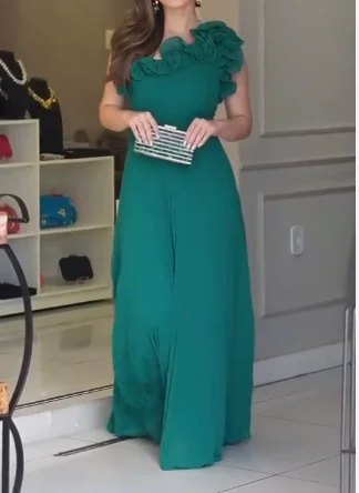 

Women's Urban Dress 2025 Spring Summer Latest Elegant New Collection Flower Waist Fold Solid Color Maxi Dress Skinny Long Skirt