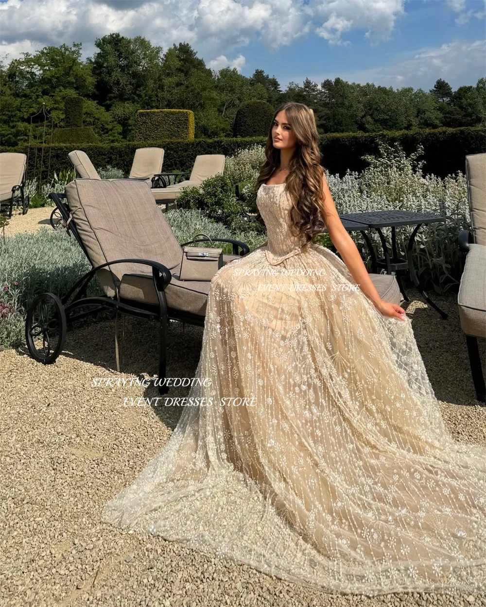 SPRAYING luxe perles dentelle robes de soirée sangle col carré robe de soirée une ligne longueur de plancher robes d'occasion formelles 2025