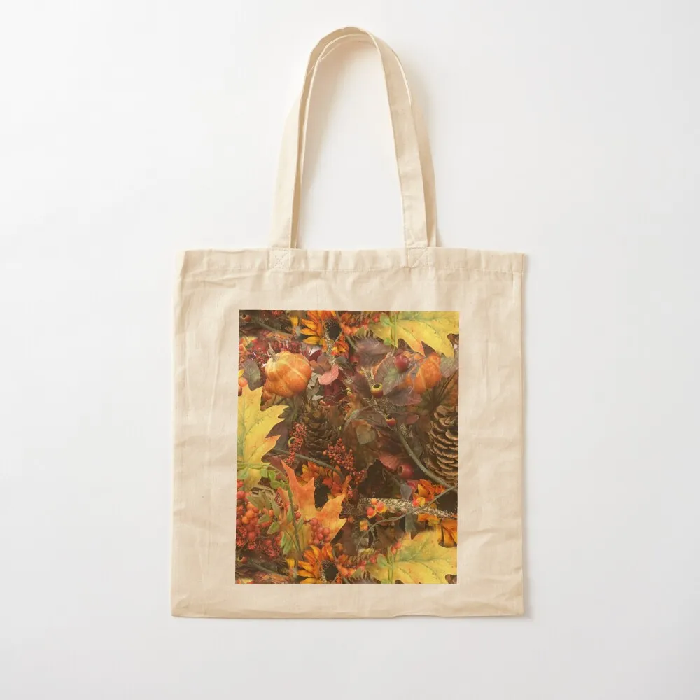 Autumn Pine Cones and Fall Leaves Tote Bag canvas shopping bag ecological bags large size bags Cloth bag