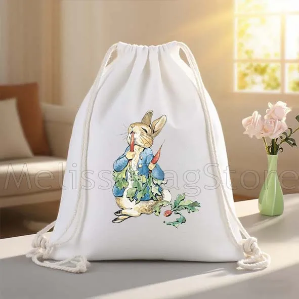 Cute Cartoon Peter Rabbit Gifts Canvas Drawstring Bags Soccer Backpack Gym Sackpack String Bag for Exercising Hiking Yoga Sports