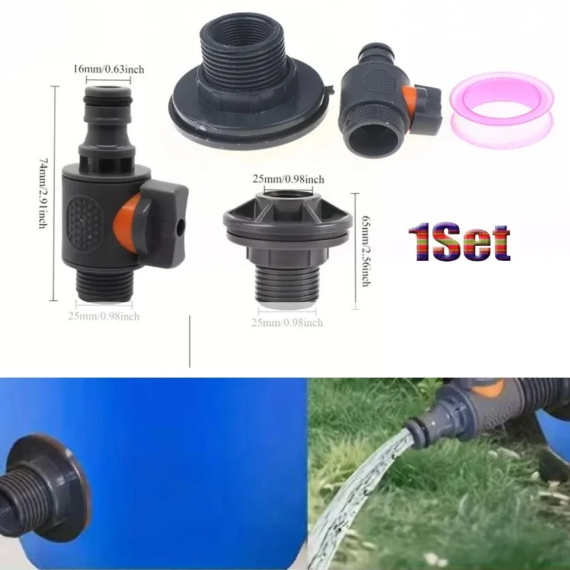 

1Set Black PVC Water Barrel Adapter, Durable Water Tank Adapter With Valve,Quick Installation Rainwater Collection Connector Kit