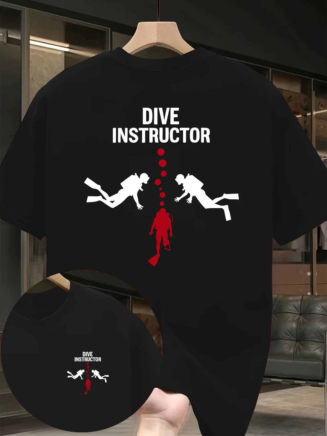 Men's Short-Sleeve T-Shirt Featuring a Creative Dive Instructor Silhouette Print – A Stylish, Casual Top for Diving Enthusiasts