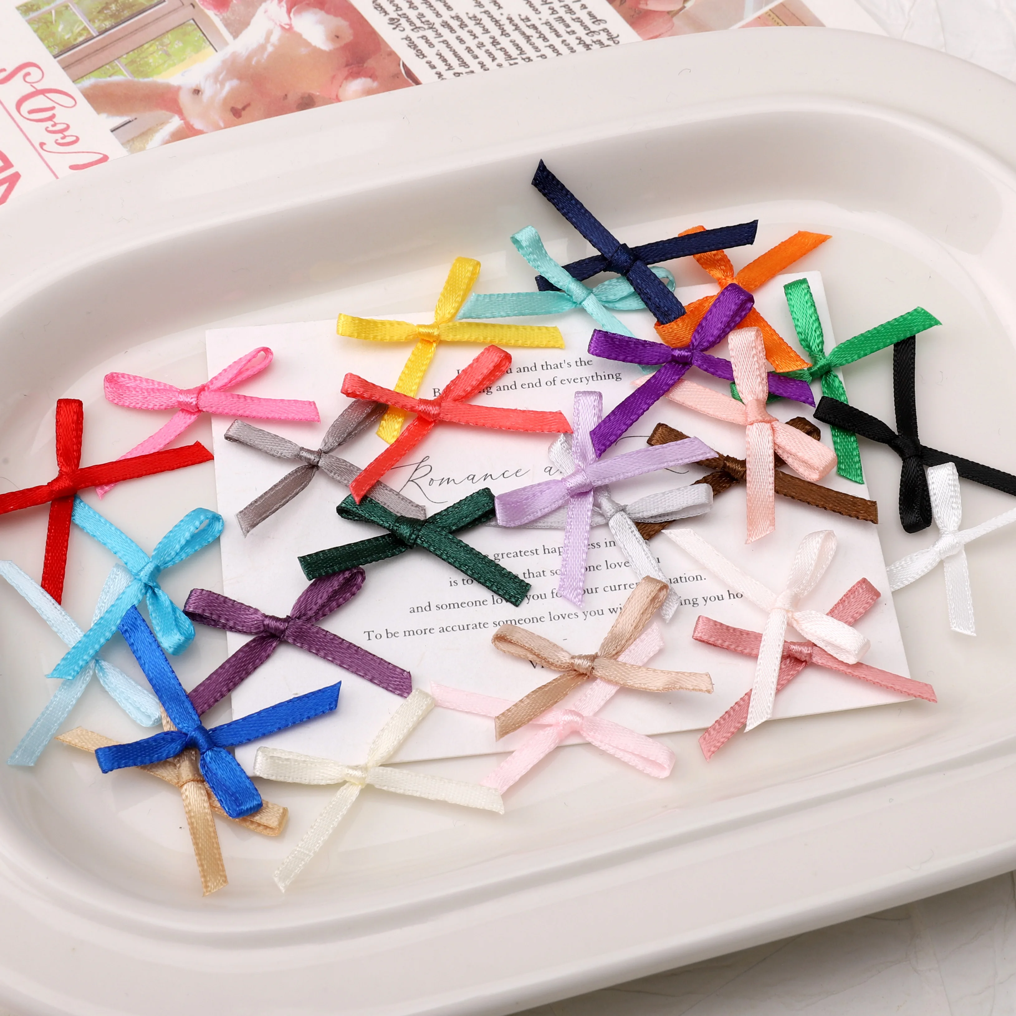 10-50Pcs Mini Polyester Ribbon Bows Flower Appliques Sewing Embellishments Handmade Craft Decor Hair Wedding Gift Box Ornaments