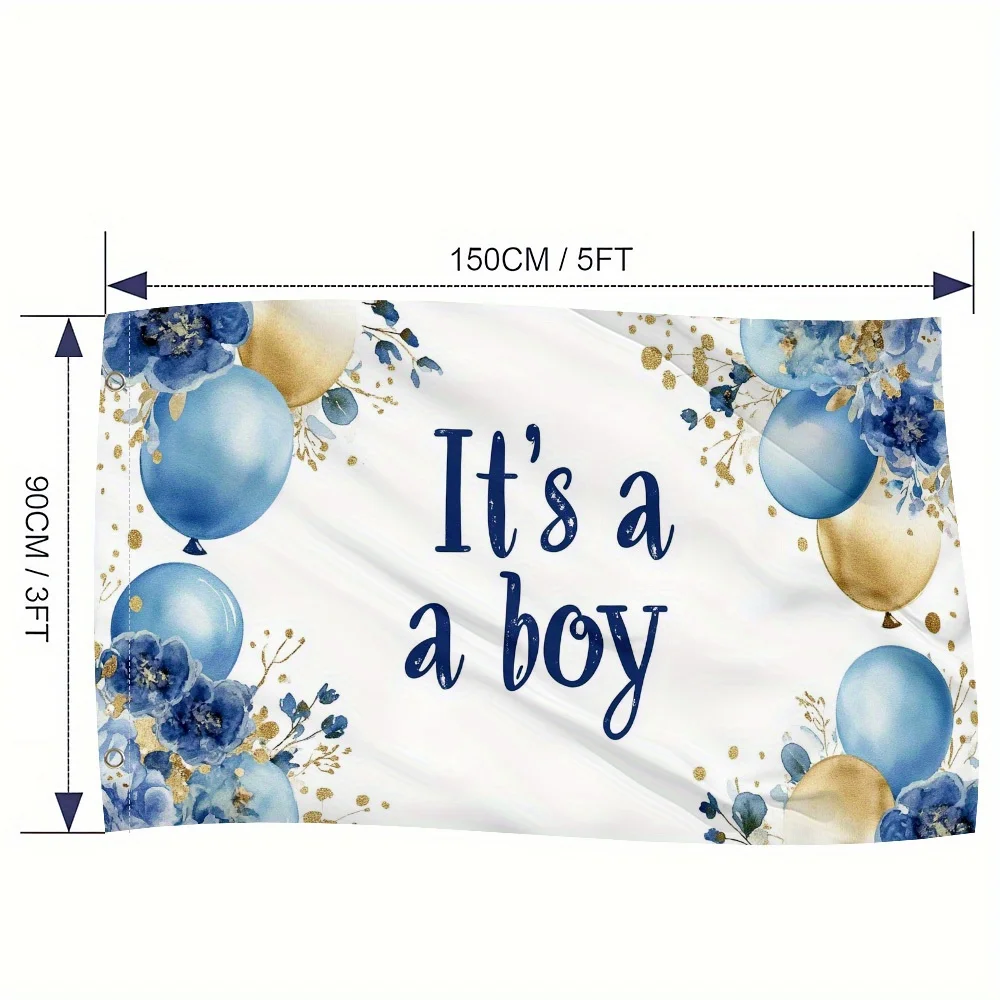 It's a Boy Blue Balloon Baby Shower Banner Wall Tapestry 3x5 Ft And 4x6FT Nursery Party Decor