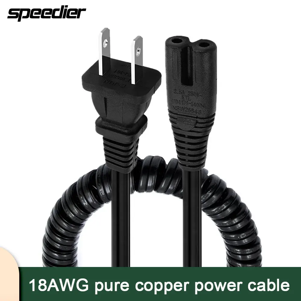 Spring National Standard Two Flat Plug 18AWG 2Pin Plug 8 Word Tail Power Cord Cable 2.5m 250V 2.5A For Digital camera Printer