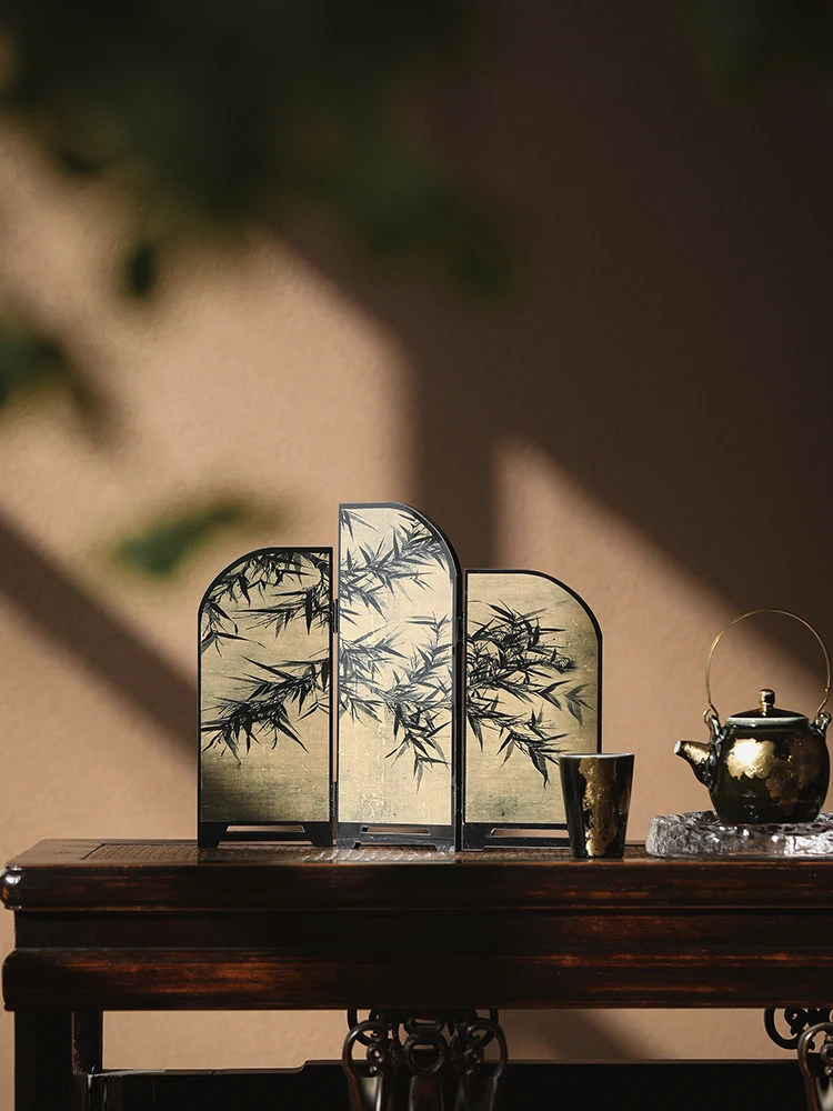 

Ширма-перегородка в китайском стиле с бамбуковым узором, настольный декор, небольшая разделительная ширма для рабочего стола, чайного столика, в национальном стиле