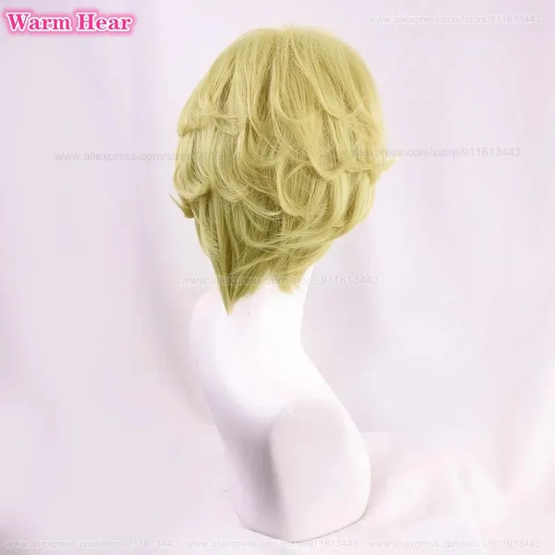 고품질 제이커 예거 합성 30cm 골든 센터 파트 코스프레 애니메이션 가발 내열성 헤어 할로윈 파티 가발 ir;l5