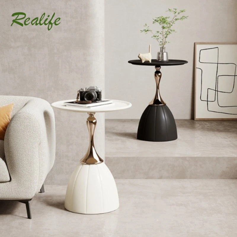 

Realife Light Luxury Sofa Edge Creative Lotus Canopy Edge Stainless Steel Material Modern And Simple Bedside Table Coffee Table