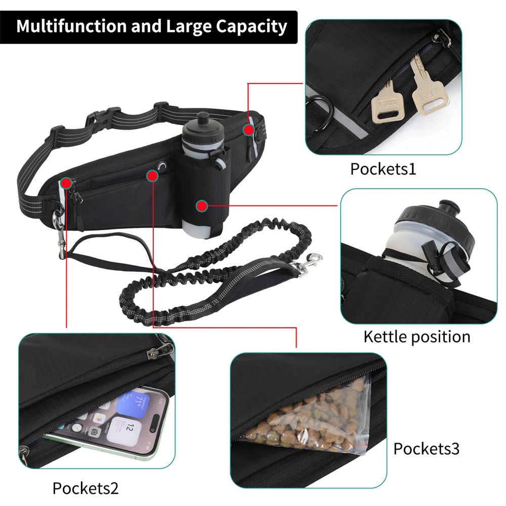 CXMMGG 1PC Running Fanny Pack with Water Bottle Holder - Adjustable Belt & Pouch for Walking Hiking Sport - Hands-Free Dog Leash