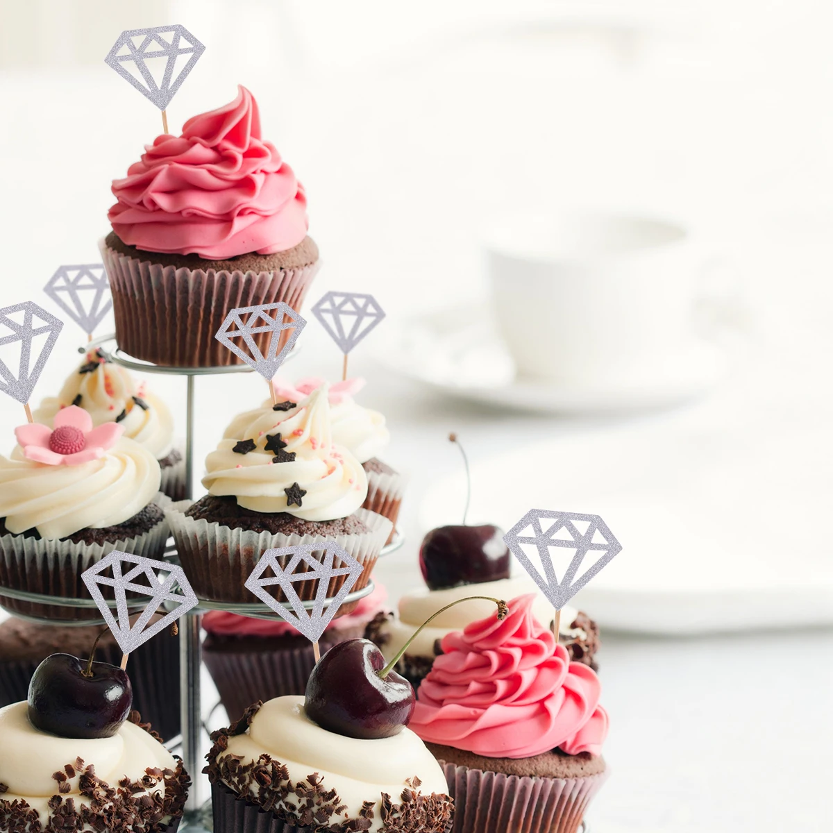 

Wedding Decor Cake Insert Diamond Dessert Topper Glitter Cupcake Toppers Birthday