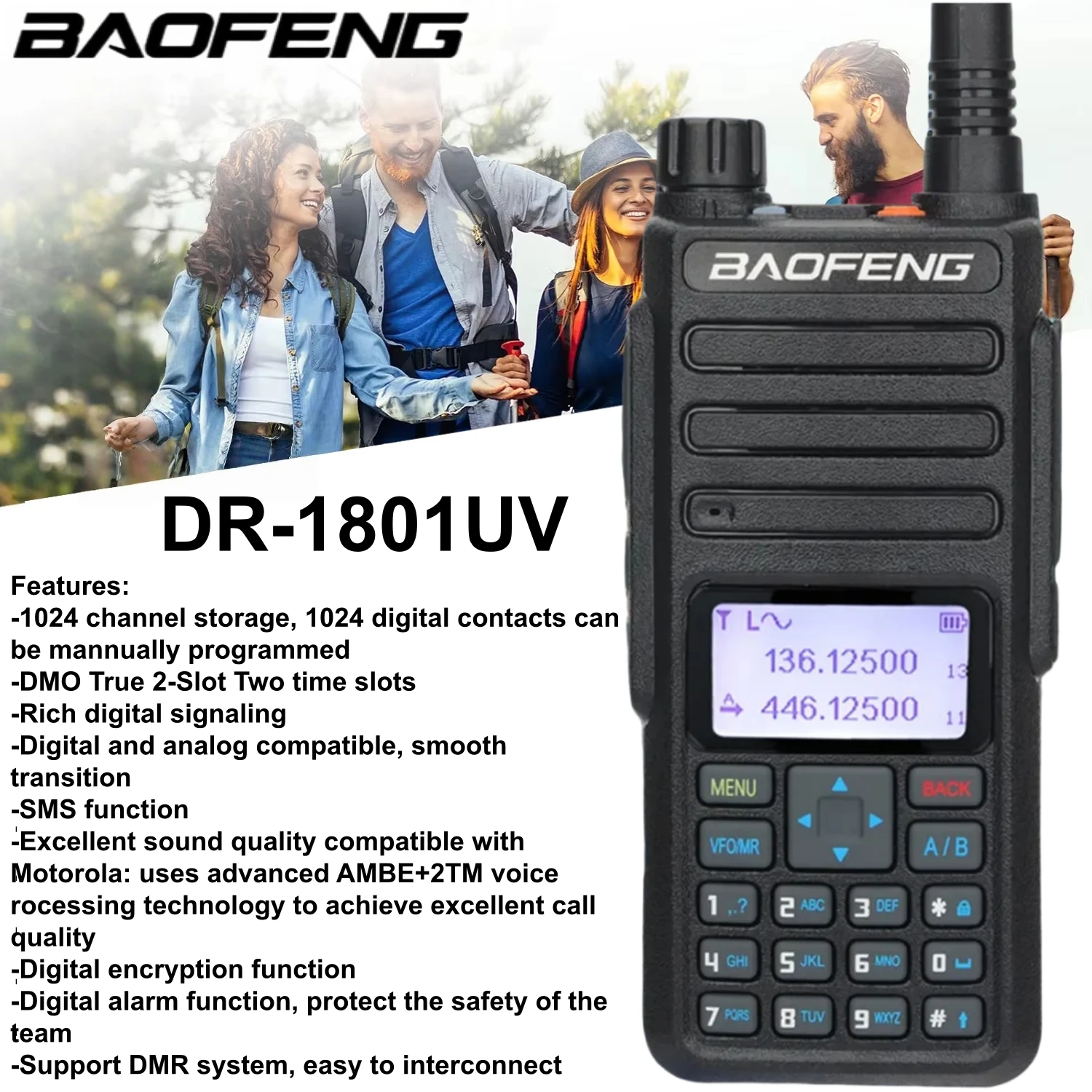 dr-1801-dmr-radio-baofeng-walkie-talkie-tier-1-2-dual-time-slot-digital-dm-1801-updated-uv-dual-band-136-174-400-470mhz