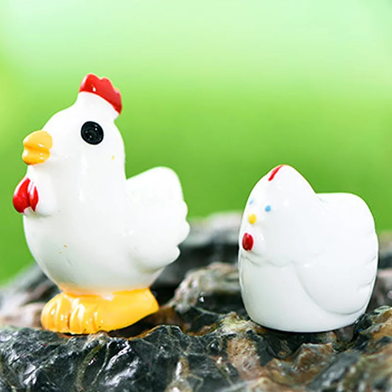 2PCS Chicken Cock Hen Animal Miniature Fairy Garden Home Houses Decoration Mini Craft Micro Landscaping Decor DIY Accessories