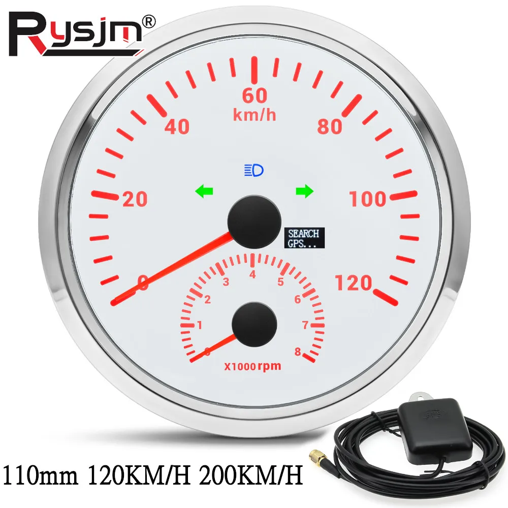 

110MM Marine Car GPS Speedometer Gauge 0-200KM/H 0-120kmh Speed Meter With 0-8000RPM Tachometer Tacho + GPS Antenna 12V/24V