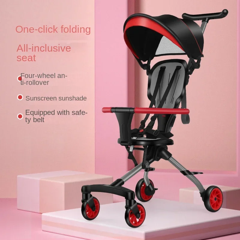 

Foldable Baby Stroller Newborn Travel Stroller Can Sit or Lie Down Two-way Swivel Seat Four-wheeled Shock-absorbing Stroller