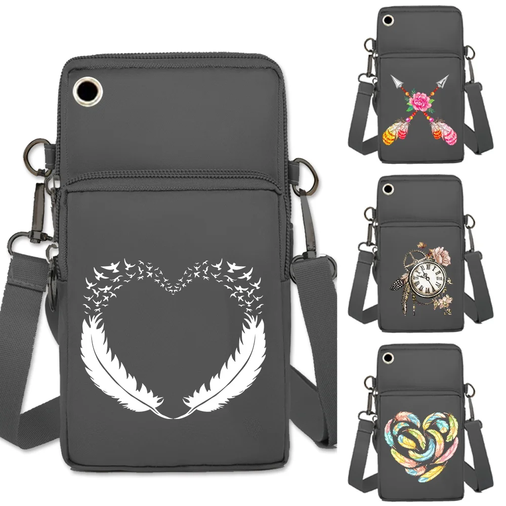 Mobile Phone Bag Shoulder Bags Sports Accessories Organizer Feather Print Wrist Pack Apple/Huawei Universal Cell Phone Packet