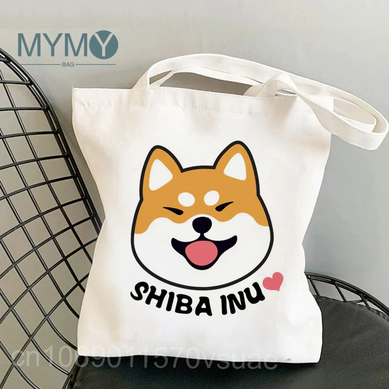 Shiba Inu Printing Shopping Bag Large Capacity Women Casual Tote Handbag Reusable Female Students Cartoon Graphic Shoulder Bags