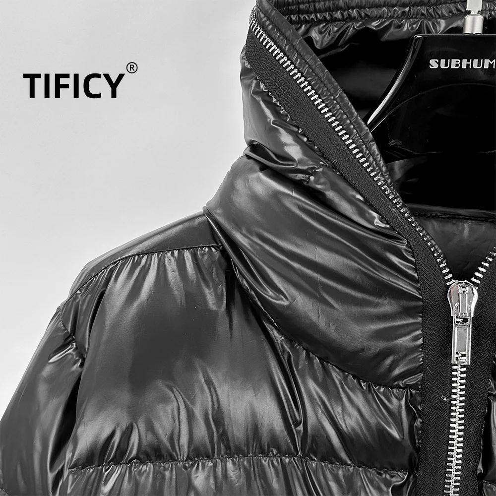 RO DARK Down Jacket High Street Men's Style Autumn and Winter Dark Design Glossy Hooded Thick Warm Zipper Hooded Jacket