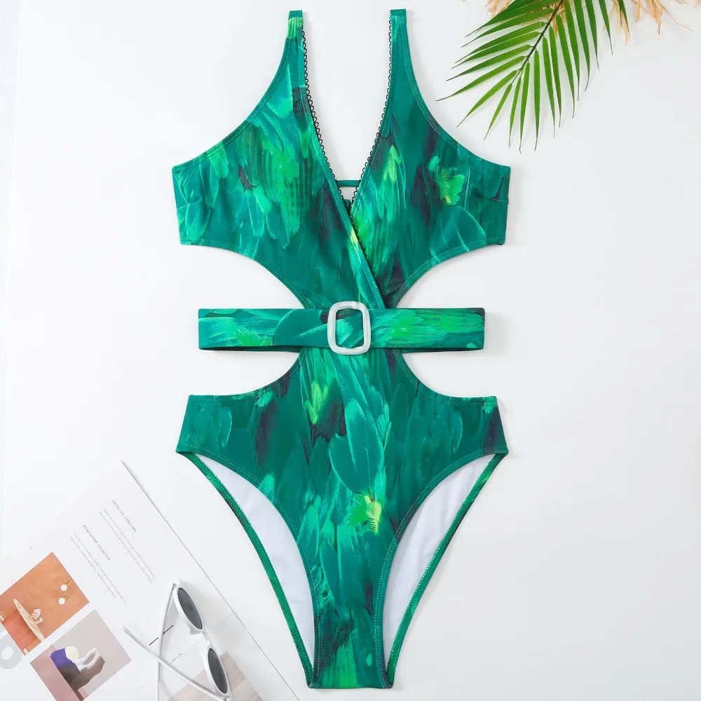 Bikini Bodysuit pakaian renang wanita dengan rok baju mandi musim panas baru Ruffle Splice cetak Beachwear liburan Bikini Cover Ups pakaian